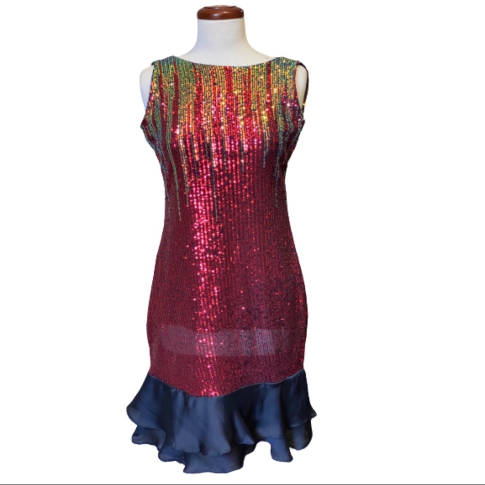 Red sequins cocktail evening dress